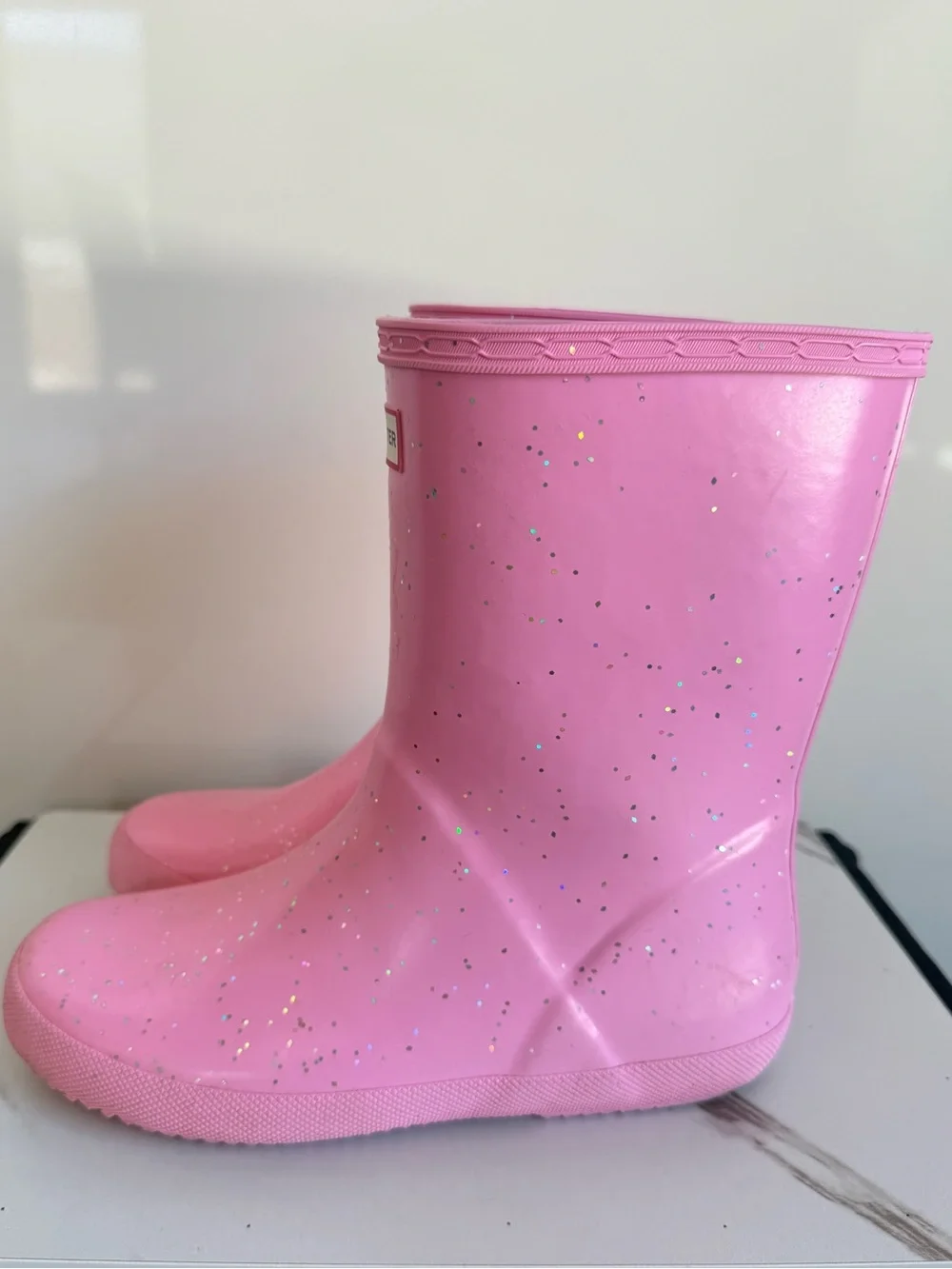 Hunter Pink Glitter Kids Waterproof Rain Boots
